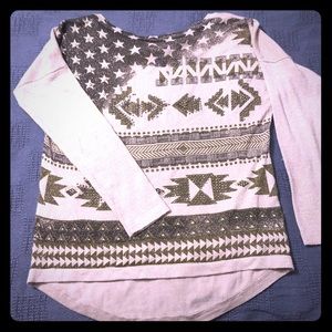 Beige and Green Shimmer Long Sleeve Top